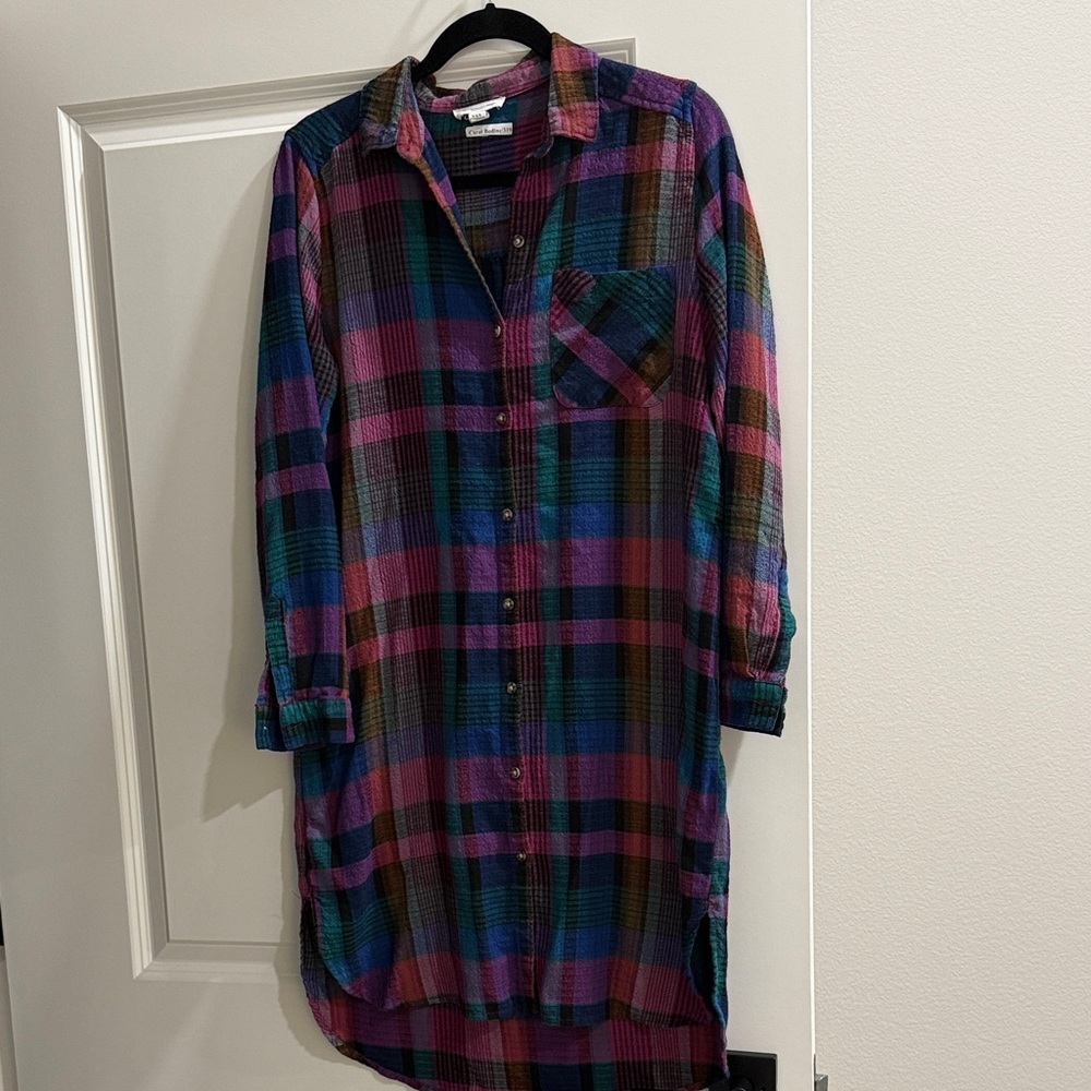 Beach lunch lounge collection Plaid Button-Up Shirt Dress sz m